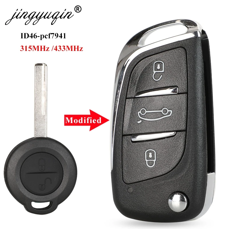 

Jingyuqin 315/433 МГц ID46 Ключ для удаления ключа для Mercedes Benz Smart 454 Forfour Upgrade Flip Key Fob 2 кнопки подходит для Mitsubishi Colt