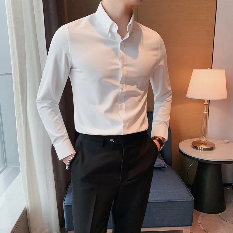 Long Sleeve Men Dress Shirts Slim Fit 