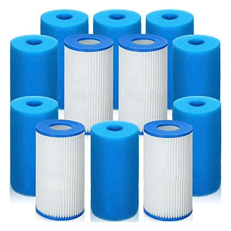 

12 Pack Type A/C SPA Filter Swimming Pool Filter&Washable Pool Filter Sponge Cartridge,For Intex A/C Pool Pump Filter