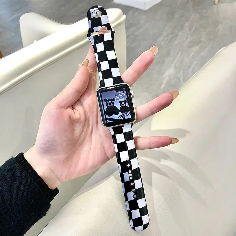 

Шахматный силиконовый ремешок для Apple Watch Band 44 мм 45 мм 42 мм 40 мм 38 мм 41 мм, браслет для iWatch Apple Watch 1 2 3 4 5 6 SE 7