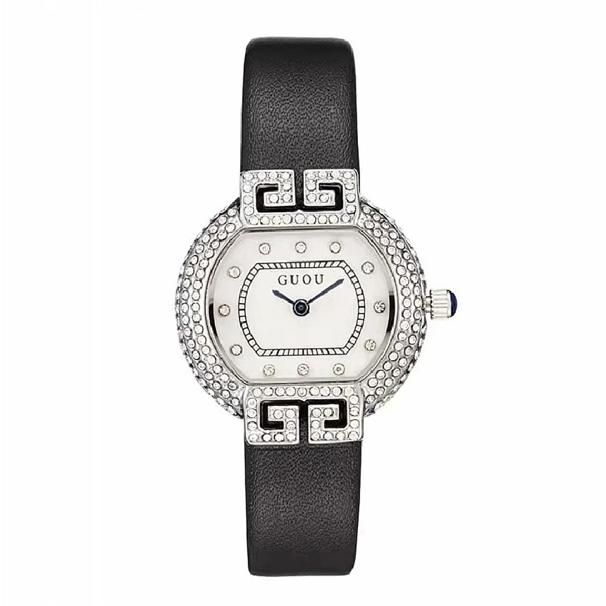 

2021 Fashion Guou Top Brand Women Clock With Diamond Gold Leather Ladies Luxury Casual Women's Bracelet Watches Relogio Feminino