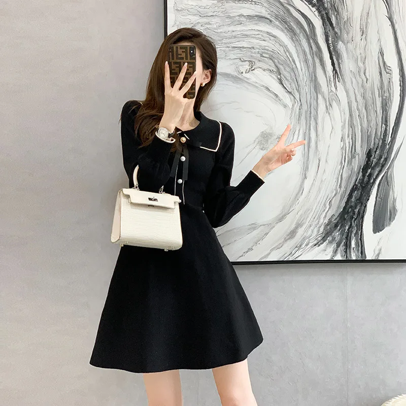 

High Quality 2023 Elegant Bowknot Joint Design Women Dress Female Evening Party Autumn Winter Crop Top Clothes Casual Y2k Robe