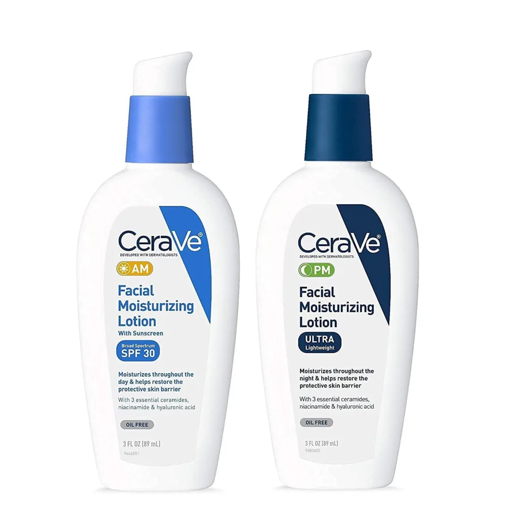 

CeraVe Daily Moisturizing Lotion Bundle of 2 Bottles AM Facial Moisturizing Lotion with Sunscreen PM Facial Moisturizing Lotion