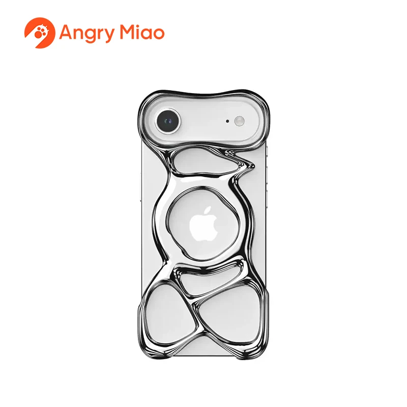 Фото Чехол Angry Miao Emptiness для iPhone 17, iPhone Air, премиум-класса, с покрытием из поликарбоната, совместимый с MagSafe, в стиле жидкого металла, с дизайном скелета №3