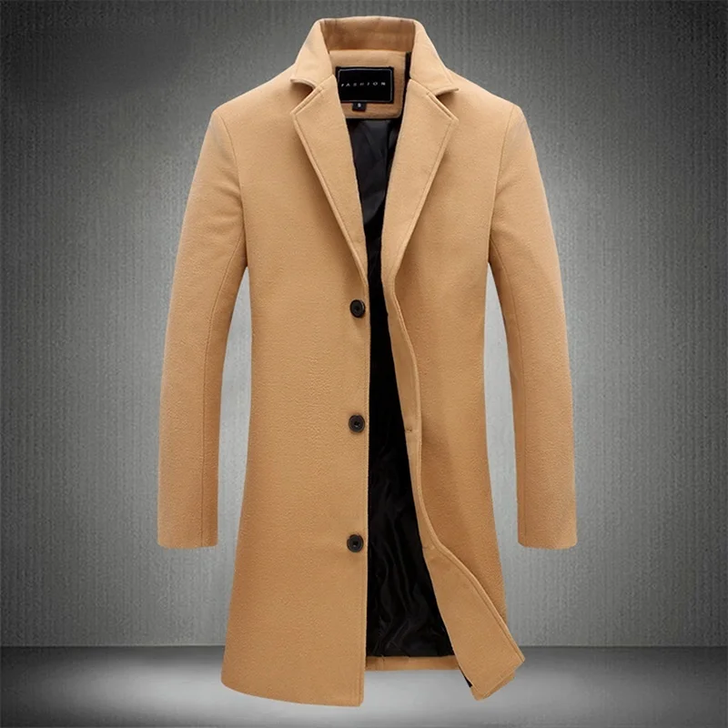 Длинное хлопковое Мужское пальто, новинка осень-зима 2023, однотонная Повседневная Деловая модная мужская одежда, приталенная ветровка, куртка