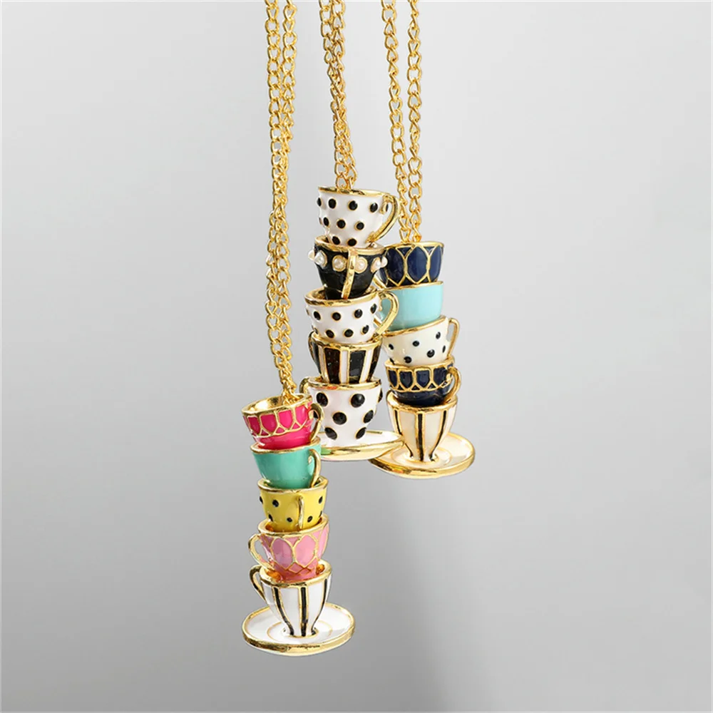 Очаровательное ожерелье с кулоном в виде чашки чая для женщин позолоченное