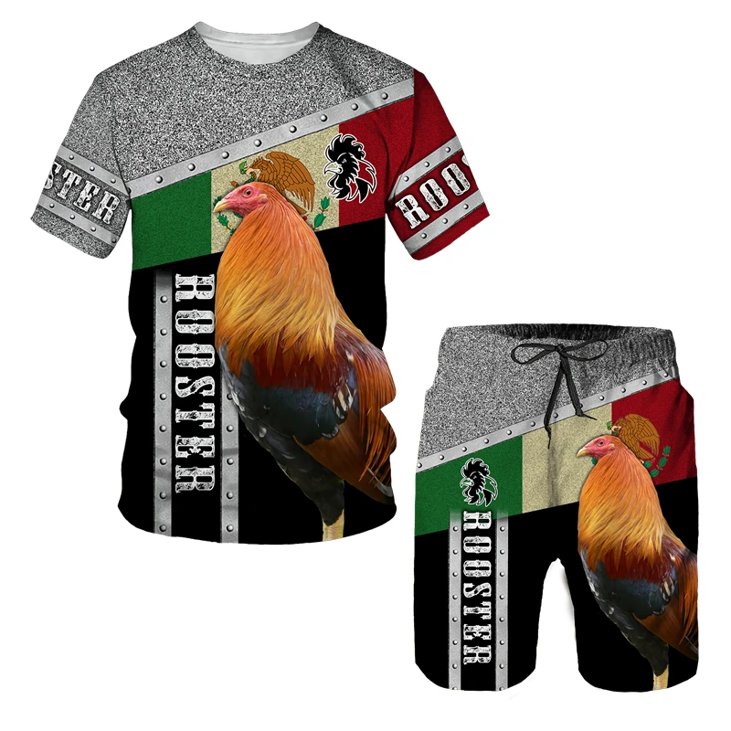 Funny Rooster Hunting Camo T-Shirt Shorts Suit Men's Cool Chicken Cock Animal 3D Printed Summer Fashion Tracksuit Two Piece Sets