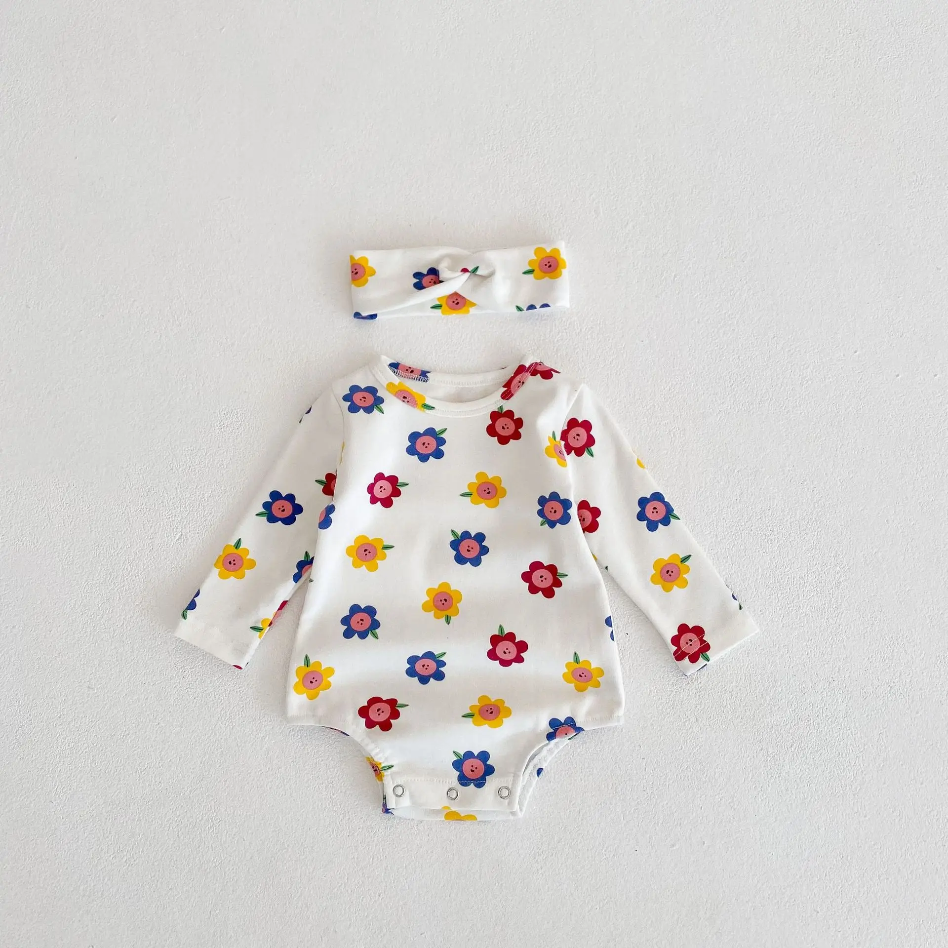 Детское боди с длинным рукавом цветочным принтом | Детская одежда и обувь