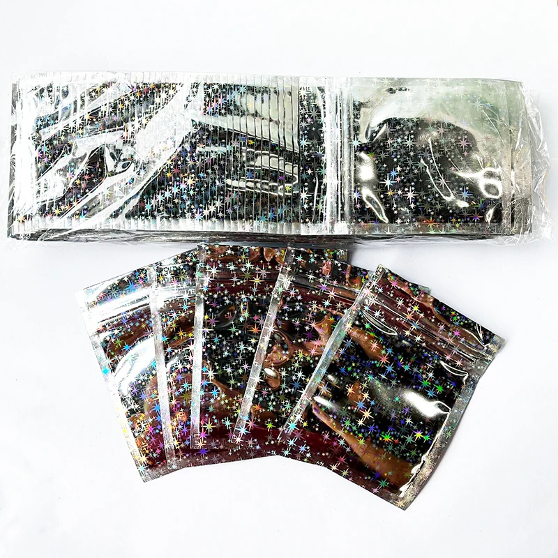 

500 шт./лот перекрываемая алюминиевая фольга Star Laser Color на молнии, упаковочный пакет из майлара для продуктов, розничная продажа продуктов, упаковочный пакет на молнии