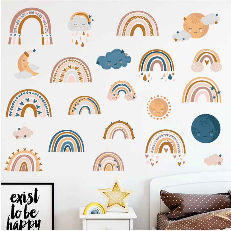 Красивые радужные наклейки на стену для детской комнаты спальни украшение дома