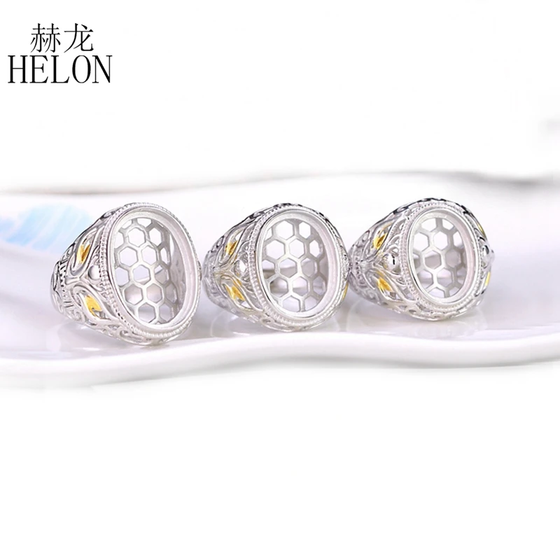 

HELON 925 пробы Серебряное мужское кольцо 10x14 мм, 12x16 мм, 13x18 мм овальный кабошон полукрепление обручальное мужское обручальное кольцо подходит для янтарной бирюзы