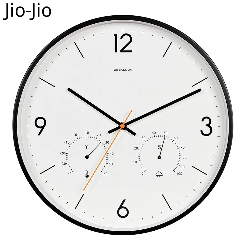 

Modern Wall Clock With Thermometer Hygrometer Creative Mute Living Room Retro Bedroom Office Clock Watch Home Decor Wall Watch