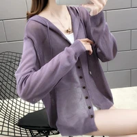 women hooded knitted cardigan thin long sleeve top korean fashion loose sun protection outside air conditioner shirt trendy coat