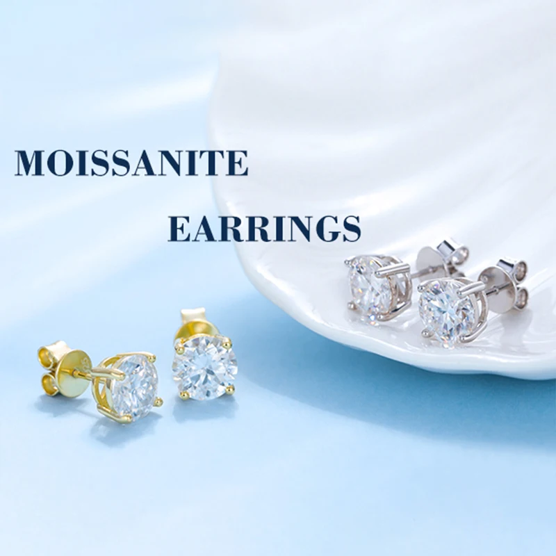 Фото Классические серьги-гвоздики с муассанитом 0,1-4 карата для мужчин и женщин, стерлинговое серебро 925 пробы, позолоченные ювелирные изделия, рождественские подарки №3