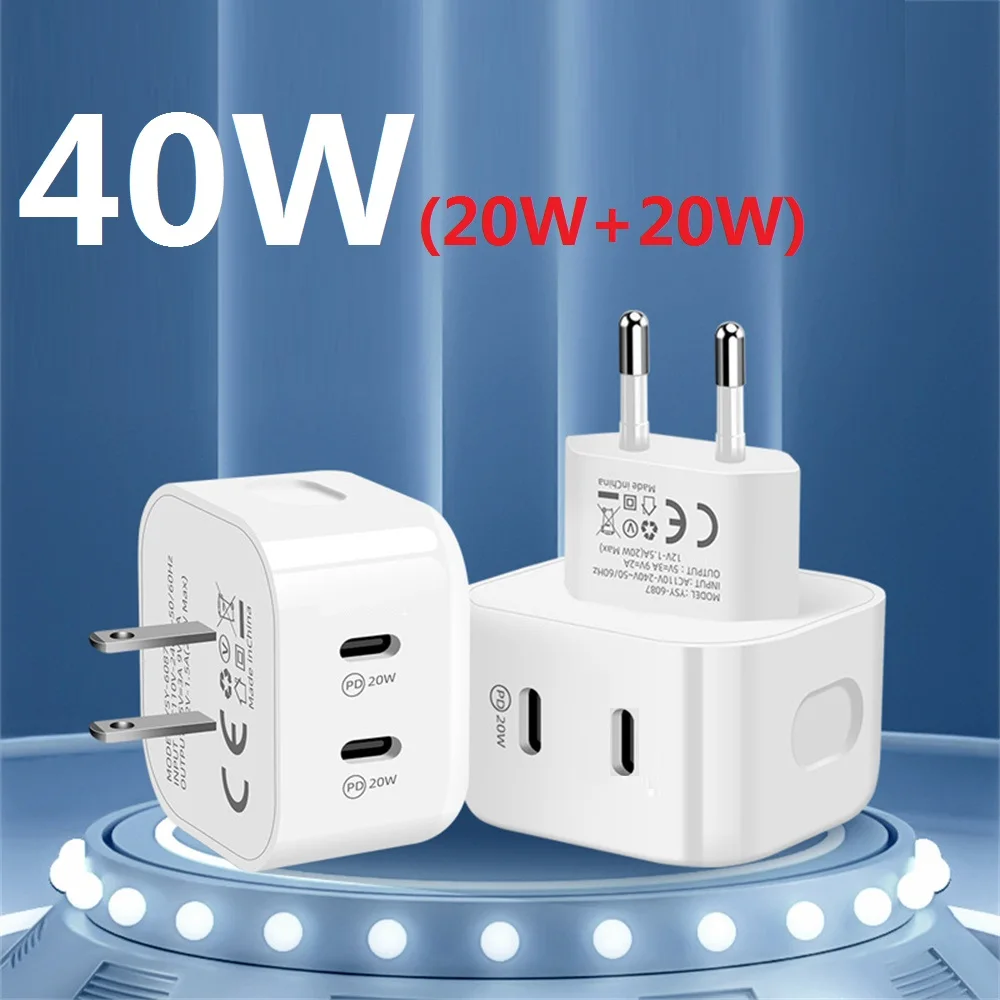 

Dual Ports USb-C PD Charger Type c Power Adatpers 40W 20W Eu US UK Wall Charger Plugs For IPhone 12 13 14 Samsung S22 S23 htc lg