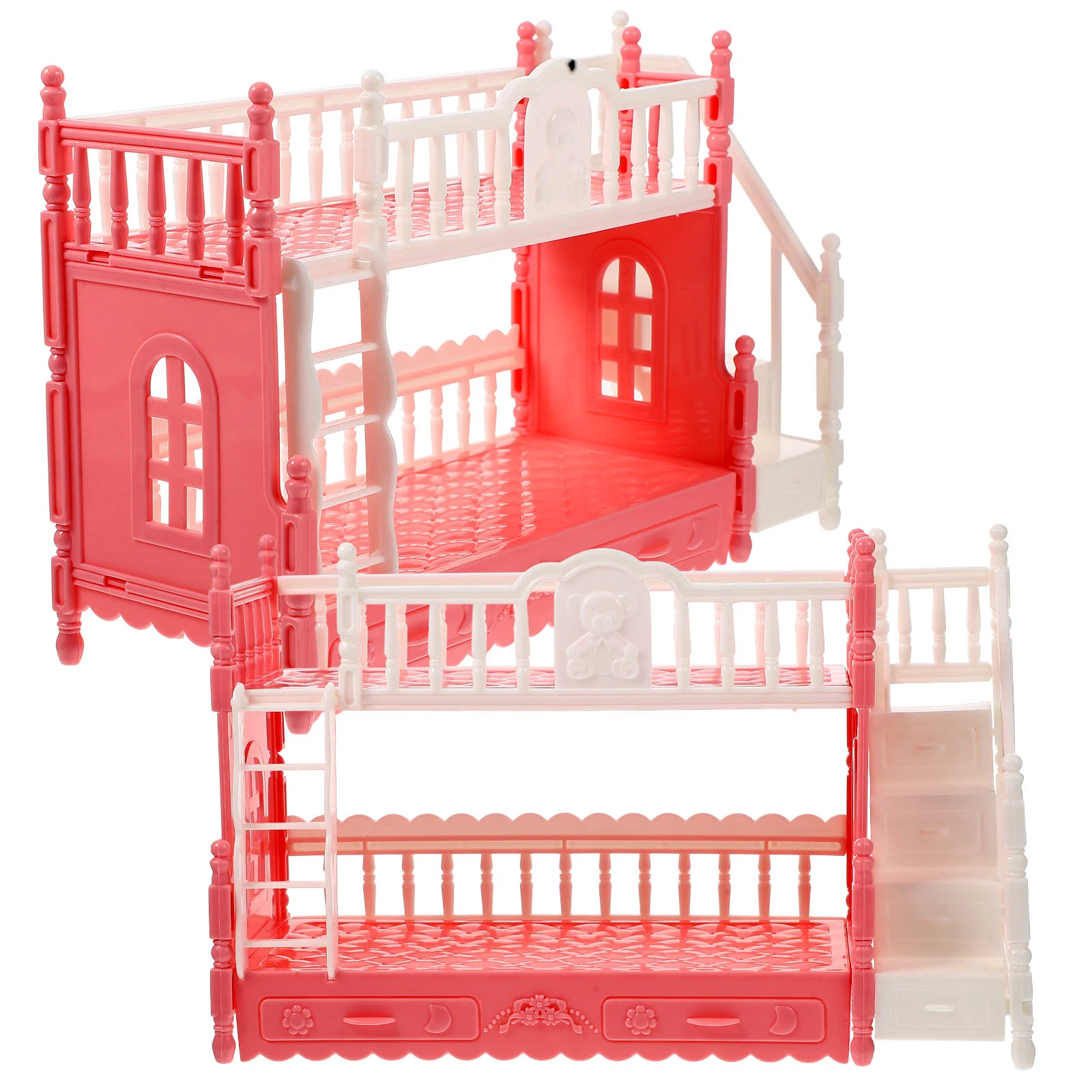 

2 Sets Bunk Bed Girls Beds Model Miniature Bunk-bed Kids Twin Decorations House Adornment Plastic Models Child Furniture