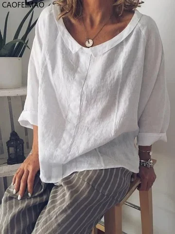 Cotton White Yellow Blouse Women Solid Turn Down Collar Loose Oversized Shirts Ladies Casual Harajuku Blouses Tops Blusas Mujer