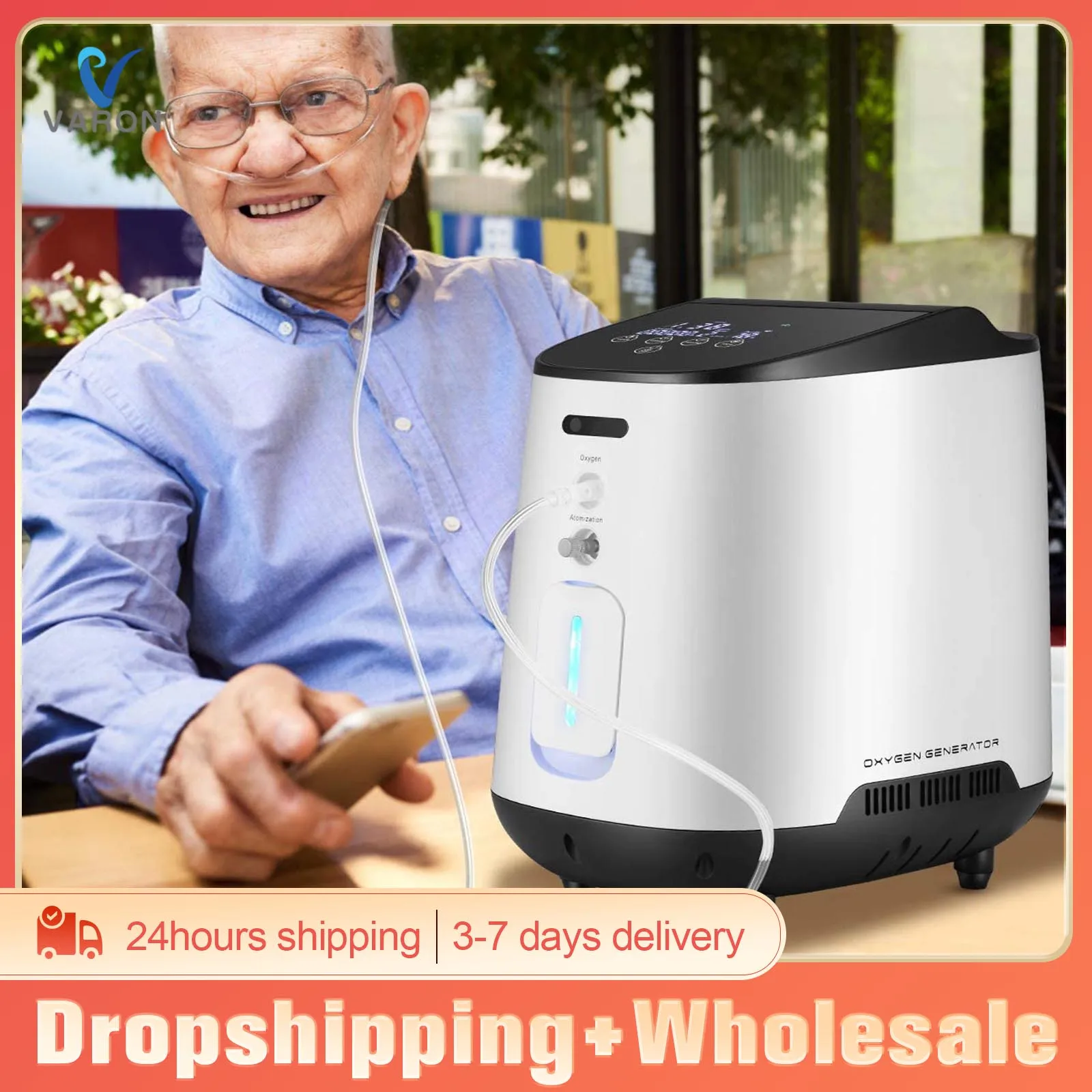 

VARON Oxygen Concentrator 1-7L/min Generator Machine 48 Hours Portable No Battery Air Purifier With Handle Household