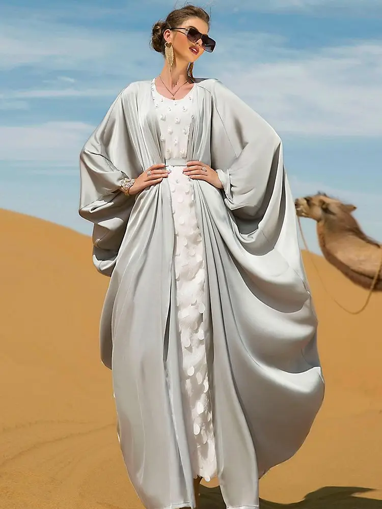 

Рамадан ИД Мубарак открытая кимоно абайя Дубай мусульманские комплекты длинное платье кафтан ислам абайя s для женщин Комплект женский хал...