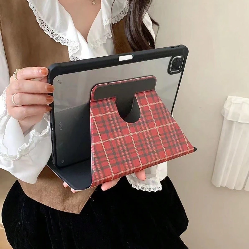 Рождественский мишка в красную клетку 360° ° Вращающийся чехол для планшета iPad