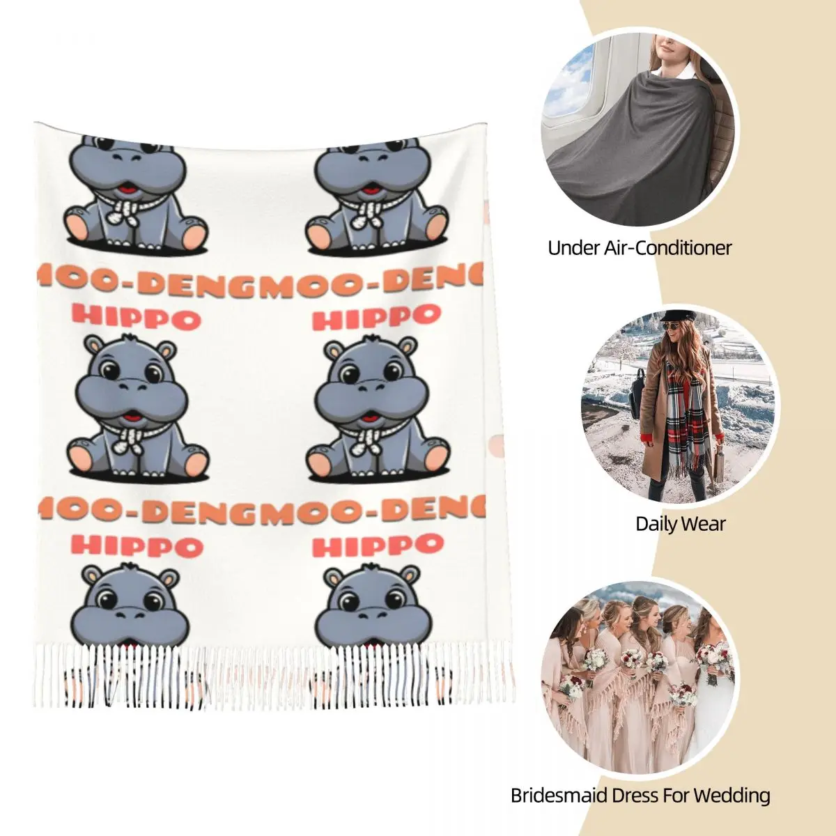 Женский шарф с бахромой Moo Deng милый детский хиппот из Таиланда большая зимняя