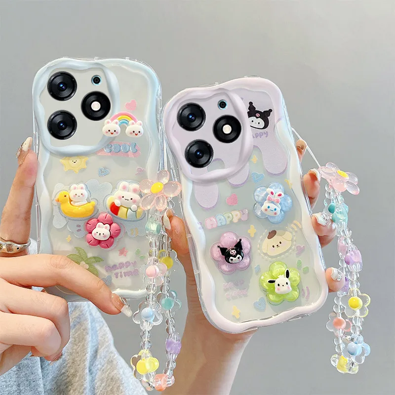 

3D Fashion Luxury Cute Doll Cartoon Soft Silicon Phone Case On For Infinix Tecno Spark 10C Spark10C Wristbang Back Cover
