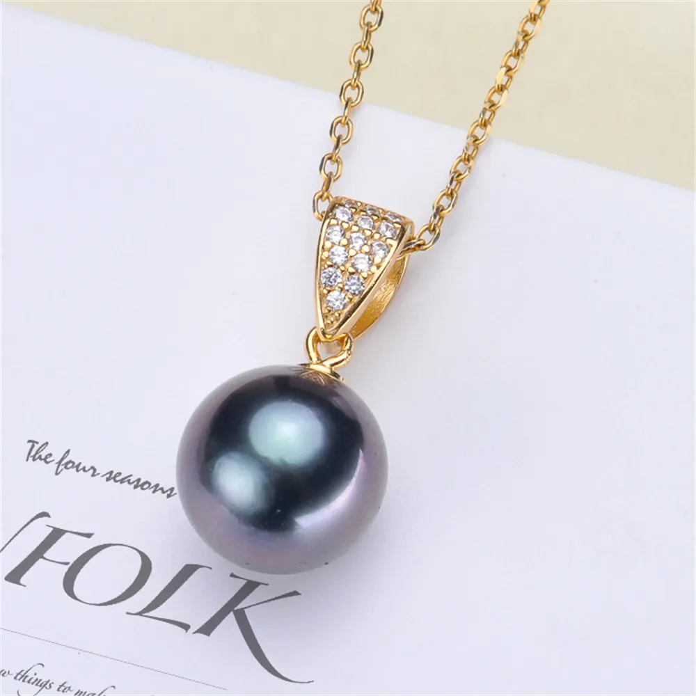

DIY Pearl Accessories S925 Sterling Silver Pearl Jade Pendant Empty Holder Female Necklace Pendant with 8-12mm Round Oval Beads