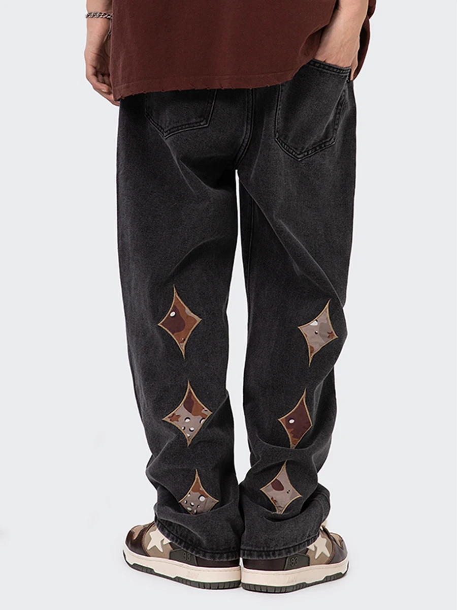 Four Seasons Loose Jeans American Street Print Letter Star Print Men's and Women's Hip-Hop High Street Loose Casual Pants Denim