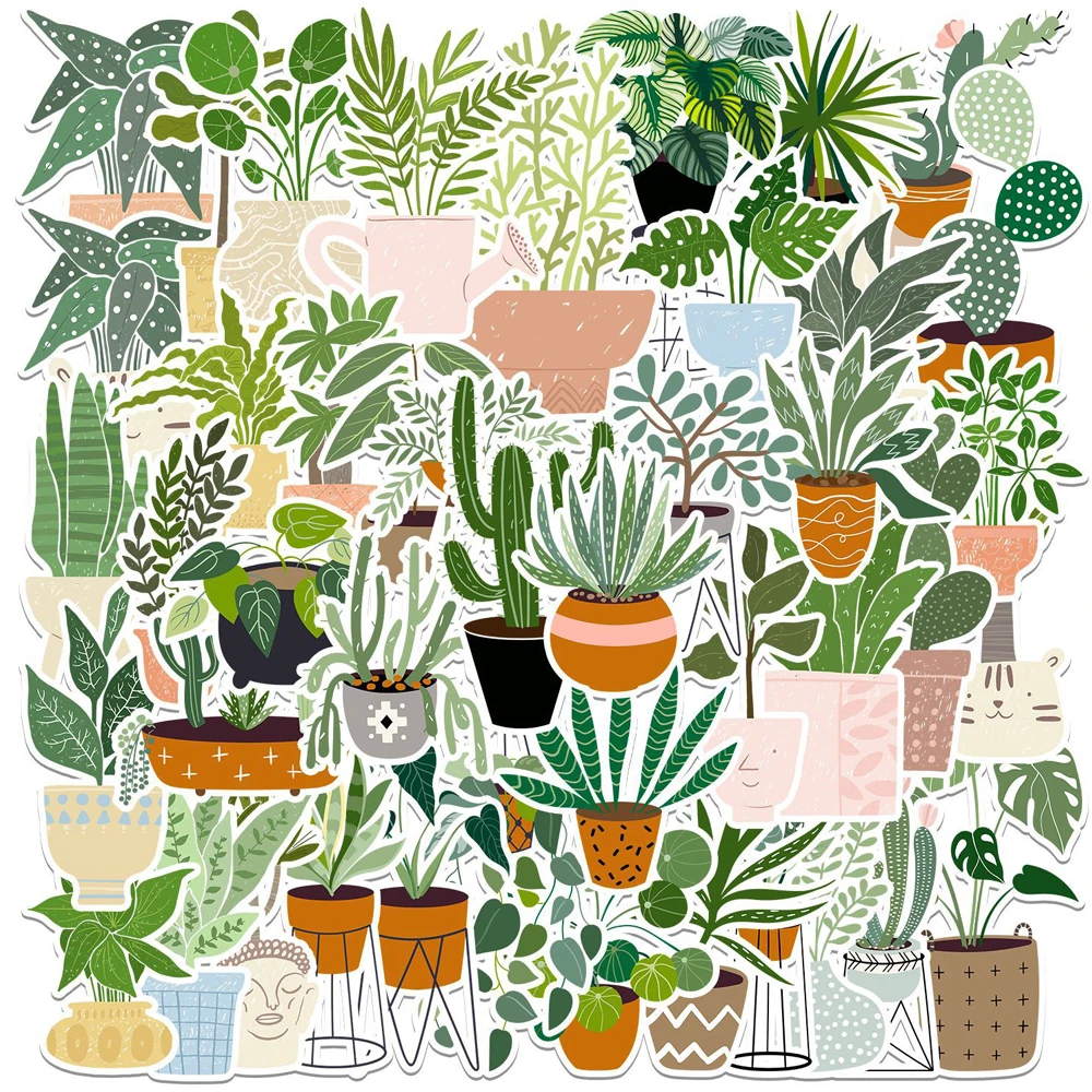 

10/20/44pcs Green Potted Plant Decorative Washi Stickers DIY Scrapbooking Label Diary Stationery Album Waterproof Cute Sticker