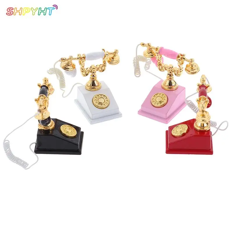 

1:12 Miniature Phone Model Alloy Vintage Retro Rotary Telephone Dollhouse Decoration Accessories High Quality