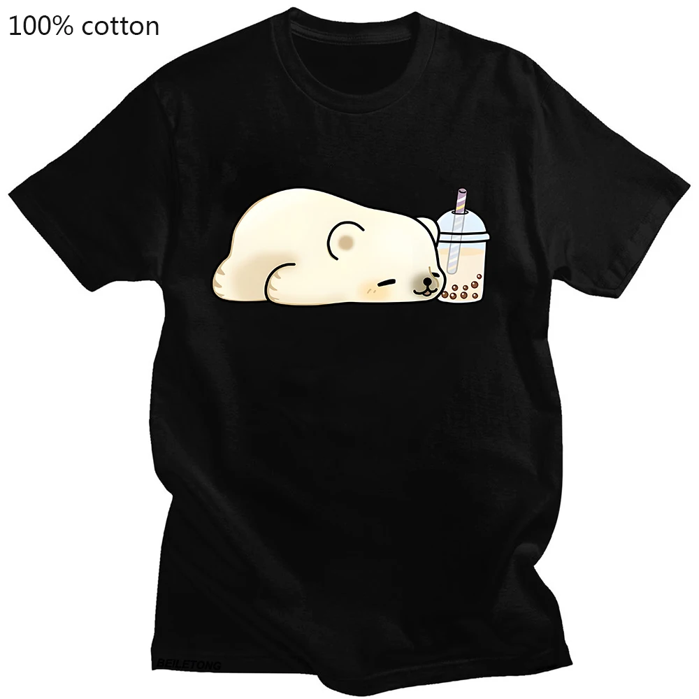 

Polar Bear T Shirt Bubble Tea Kawaii Cartoon T-shirt Women/men Summer Short Sleeve Tee-shirt for Girls 100% Cotton Tee Aesthetic