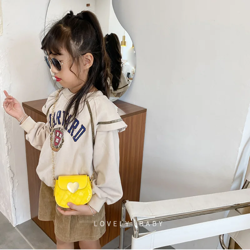 PU Leather Children's Small Shoulder Bags Fashion Pearl Chain Baby Girl Purse Handbags Princess Accessories Messenger Bag Wallet