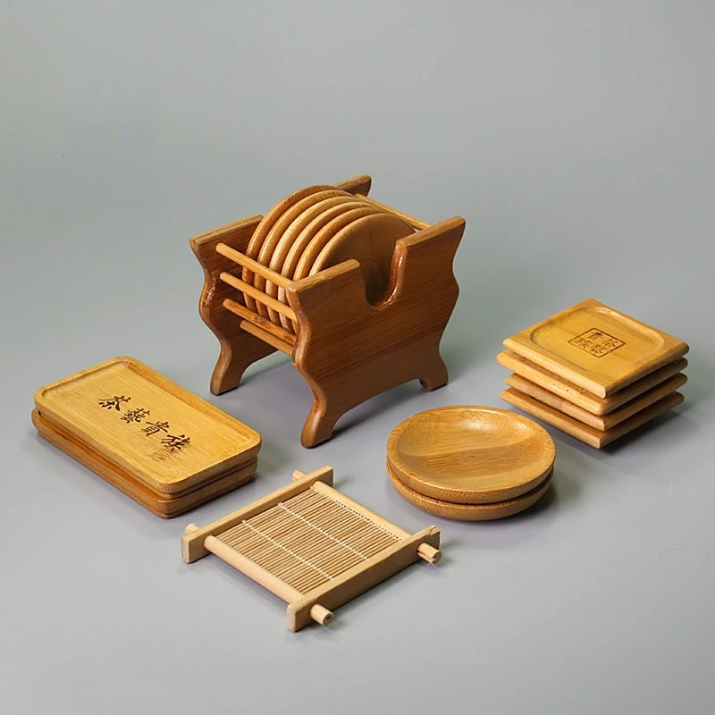 

Bamboo Coaster Bamboo Woven Cup Holder Well Shaped Square Round Small Cup Holder Kungfu Tea Set Bamboo Accessories Te Matcha