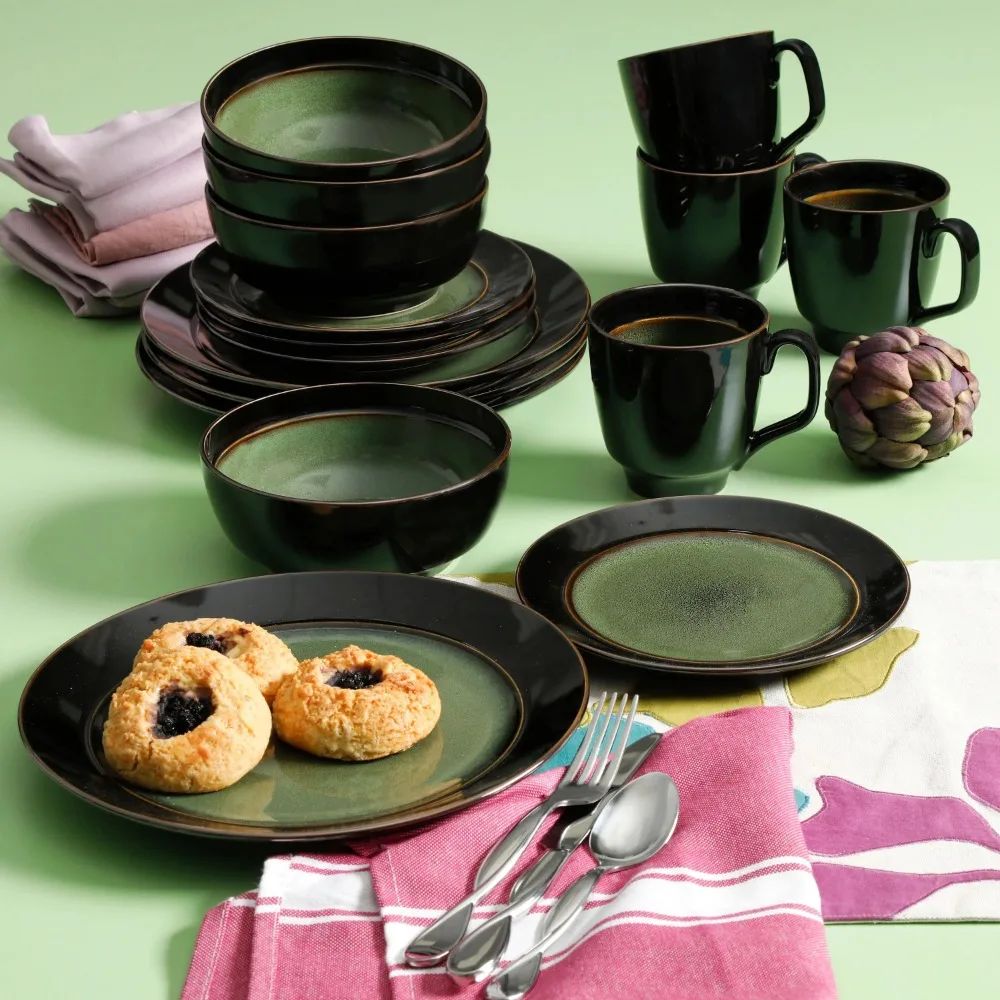 Gibson Studio Villa Mosa 16-Piece Dinnerware Set, Green 20.0