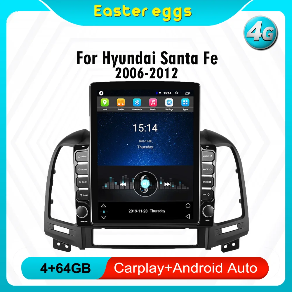 

Автомагнитола для Hyundai Santa Fe 2 2006-2012 Вертикальная 9,7 дюйма 4G Carplay Android, мультимедийный видеоплеер, GPS-навигация, Авторадио