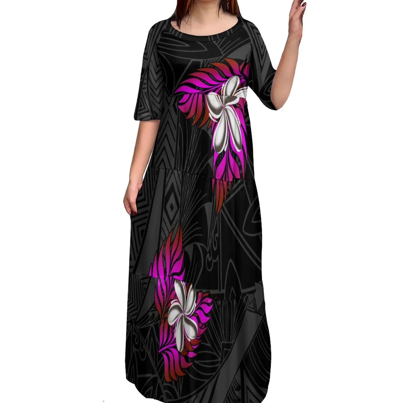 

Customize Pattern Big People Tiered Dress Pacific Island Art Mermaid Dresses Polynesian Personality Sublimation Printed Dress