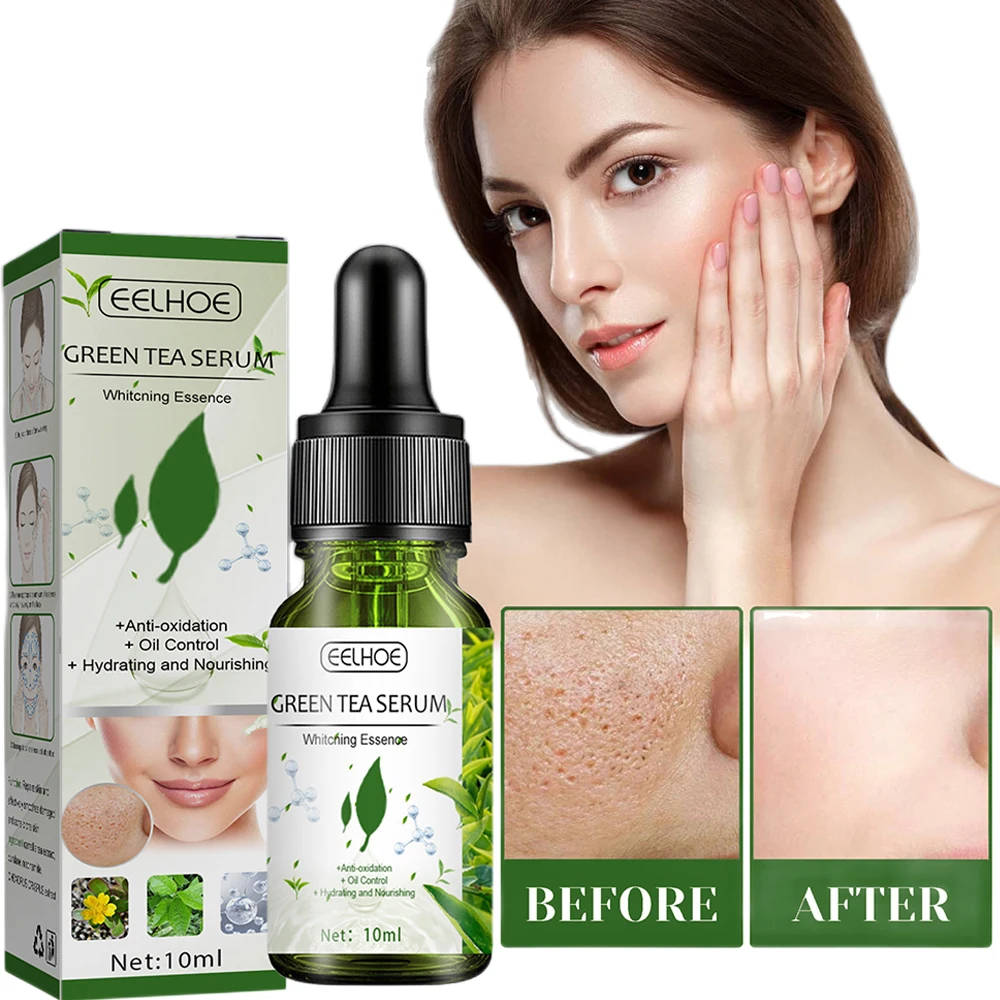

New Green Tea Oil Control Pore Shrink Face Serum Whitening Remove Dark Spots Improve Acne Blackheads Dry Skin Care Essence Korea
