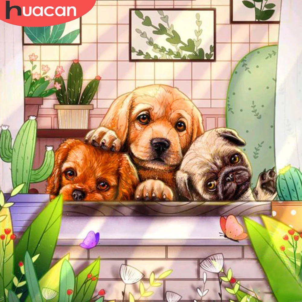 

HUACAN полная дрель Алмазная картина животное мозаика Собака Окно Вышивка крестом наборы украшения для дома ручной работы подарок