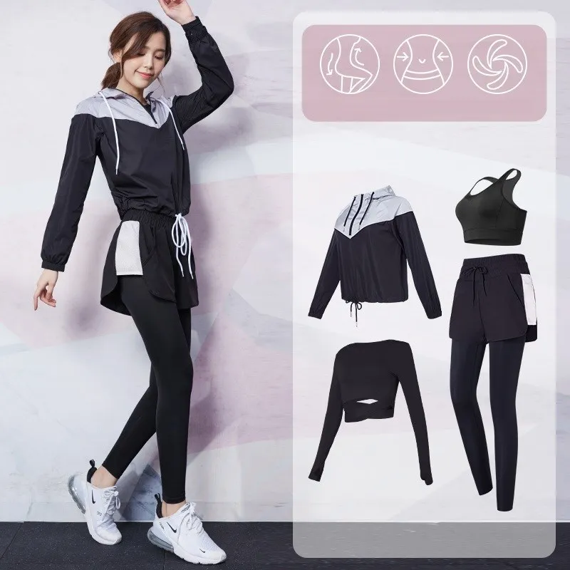 Vansydical Sport Suit for Women Yoga Jogging Sexy Exposed navel Shirt 2 in 1 Leggings Crop Top Sets Female Running Suit