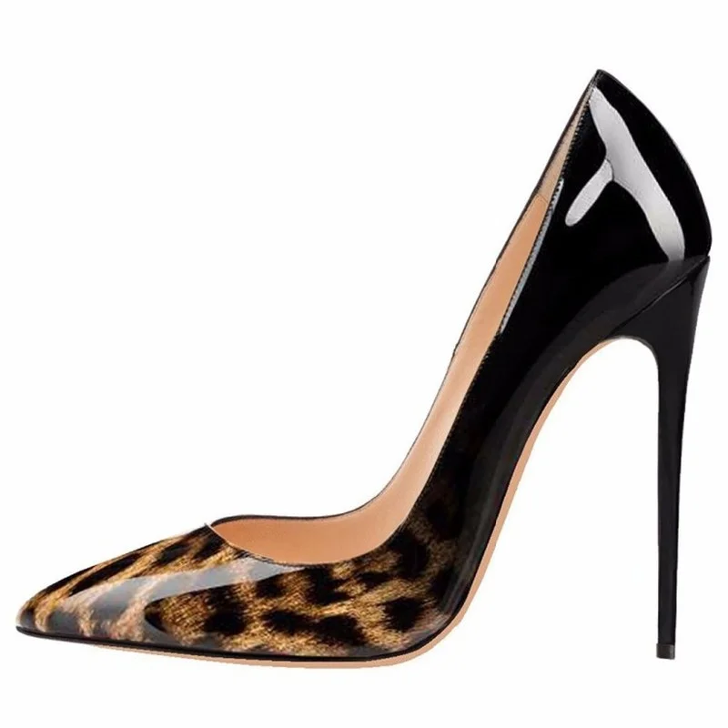 

Leopard Print Classic Black High Heels Shoes Woman Pumps 12cm 10cm Tacones Pointed Toe Stilettos Talon Femme Sexy Wedding Shoes