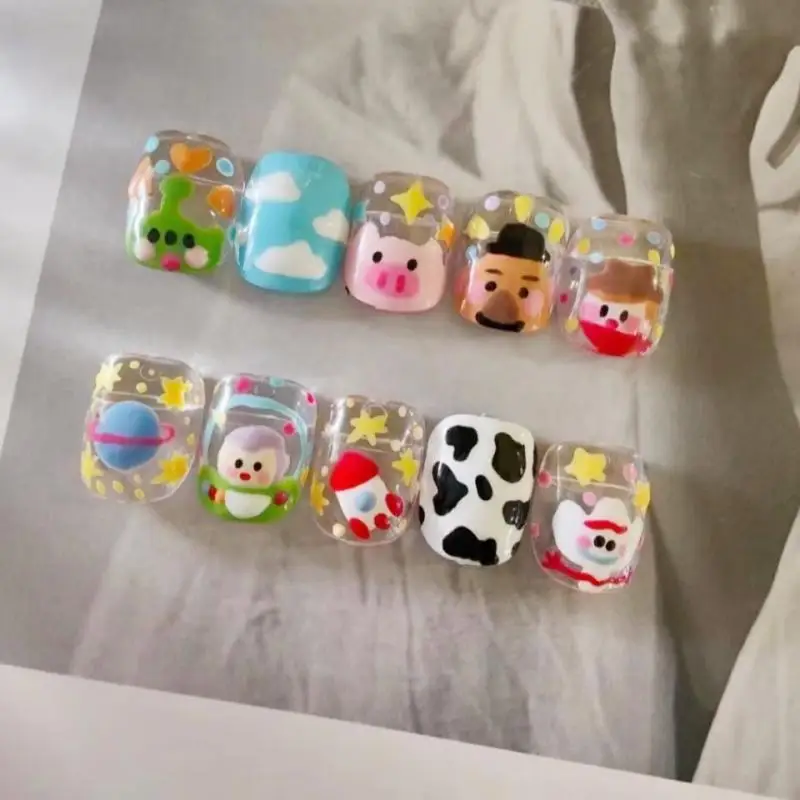 Diy Sanrioed Toy Story Kuromi Cartoon Bow Decoration Long Ballet Fake Nails Design Pink Press On Full Cover Nail Art Tip