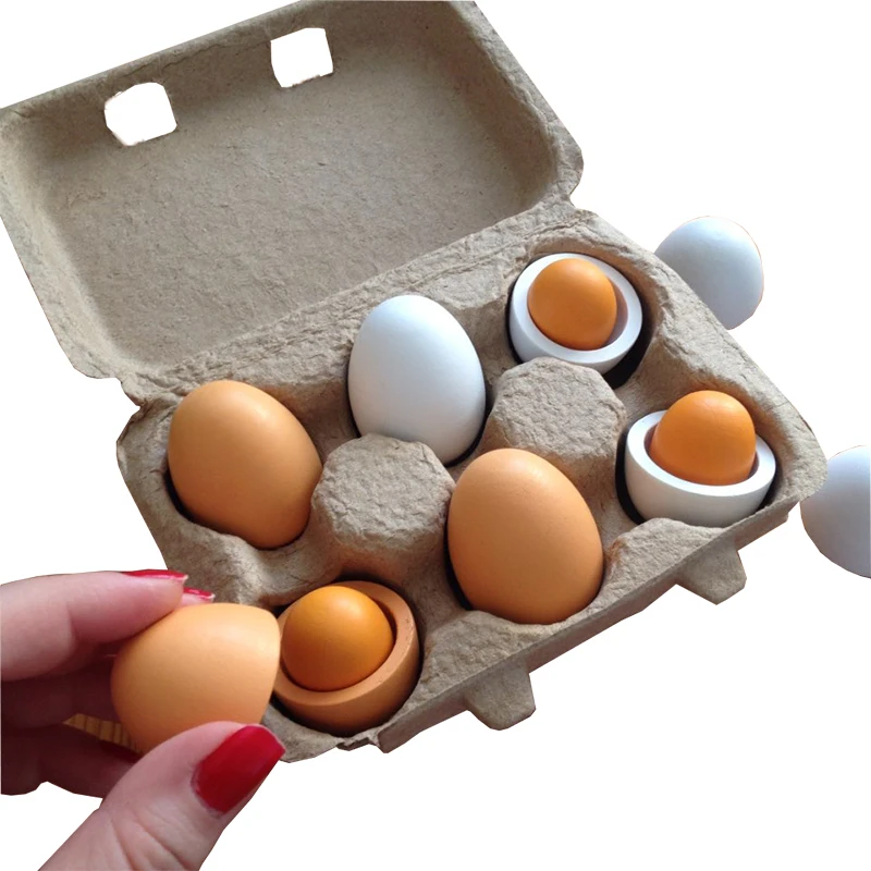 

6pcs Simulation Wooden Eggs Toys Set Kids Pretend Play Wood Food Eggs Yolk Kitchen Food Children Kid Education Montessori Toys