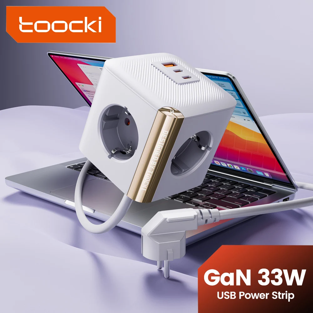 Фото Toocki C27/28A 33 Вт GaN Power Strip EU/KR 7 в 1 USB C Port 4000 Вт 4AC Розетка Настольная зарядная станция 1,5 м Кабель для телефона Планшета №1