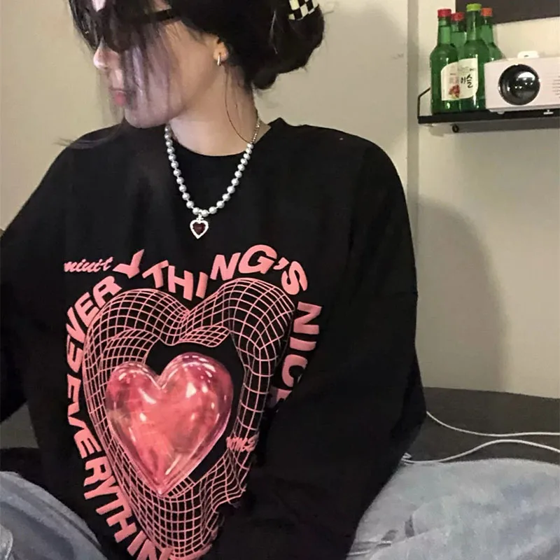 

Oversized t-shirt y2k Harajuku tops Sweatshirts Kawaii Autumn Heart Sweatshirt long sleeve Hip Hop vintage Top fairy grunge