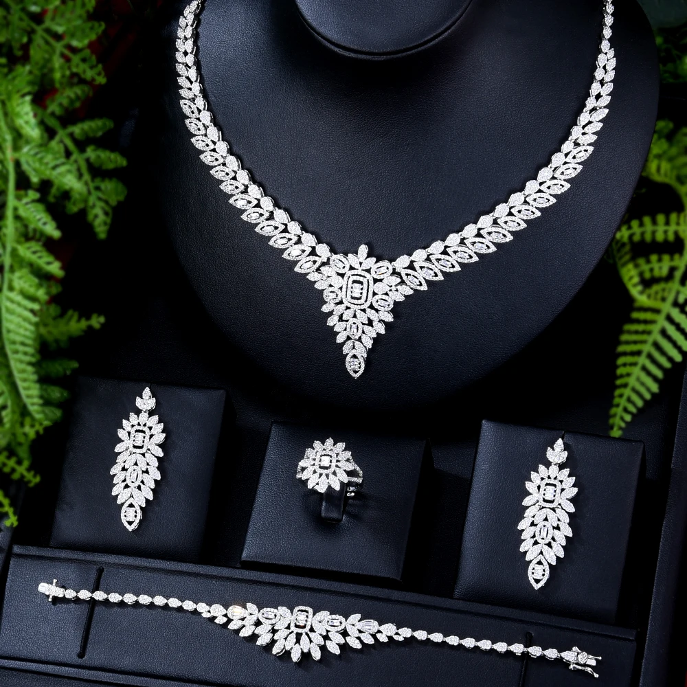 

Kellybola Luxury New Necklace Earrings Bracelet Rings Jewelry Sets 4PCS For Women Indian Nigerian Bridal Wedding Jewelery Set