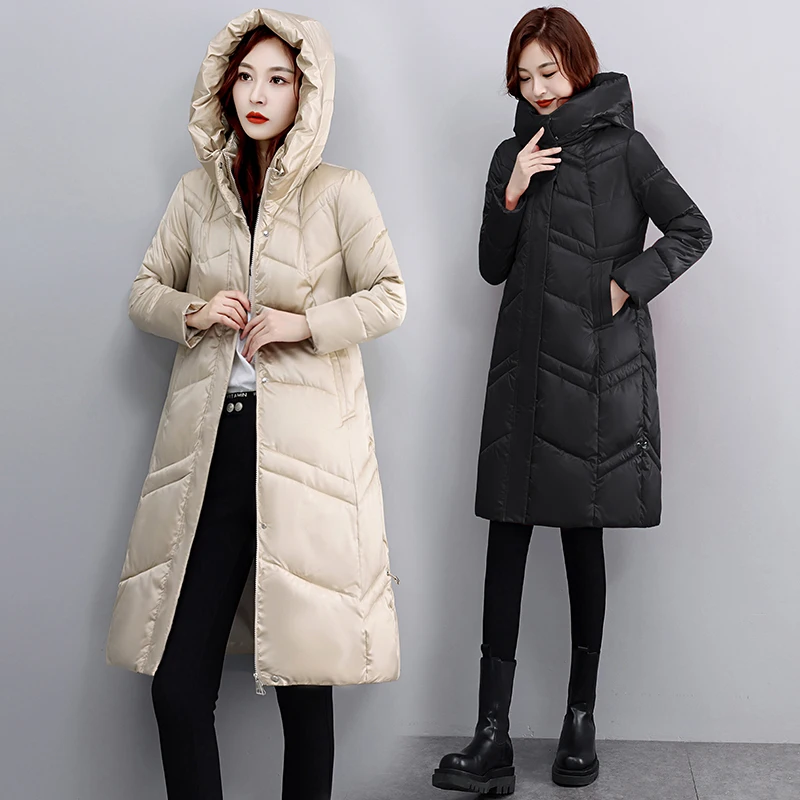 New Winter Parkas Hooded Down Cotton Women Jacket Windproof Glossy Thick Warm Cotton Padded Coat Female Long Snow Overcoat