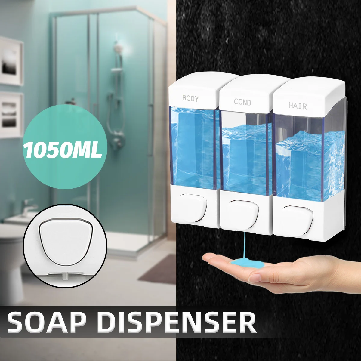 

Triple Bathroom Liquid Soap Dispenser Wall Mounted Shower Gel Hand Soap Shampoo Dispenser Hotel Mall Kitchen Soap Bottle 350ml