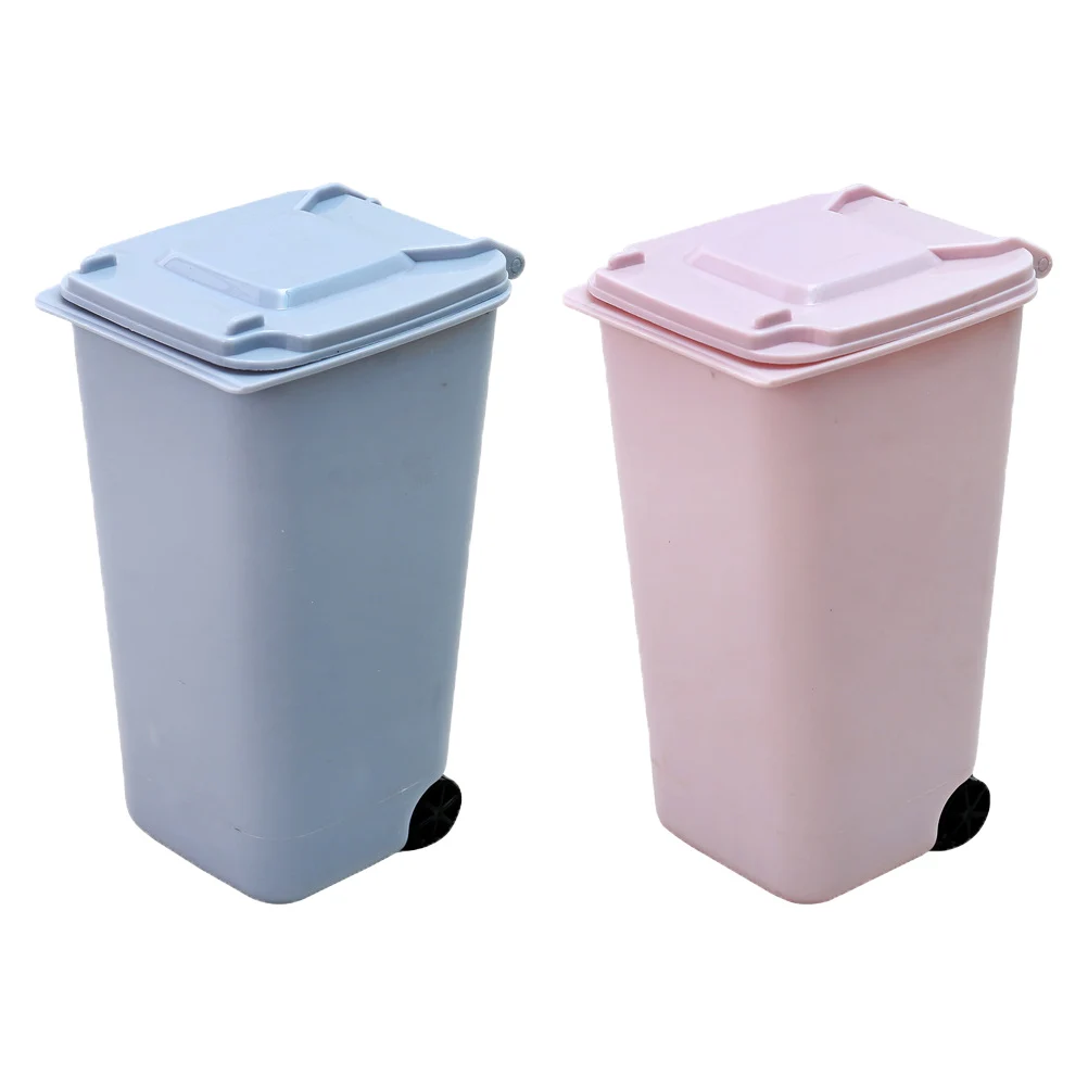 

2pcs Mini Desktop Garbage Pails Multi-function Trash Cans Decorative Garbage Cans Home Accessory