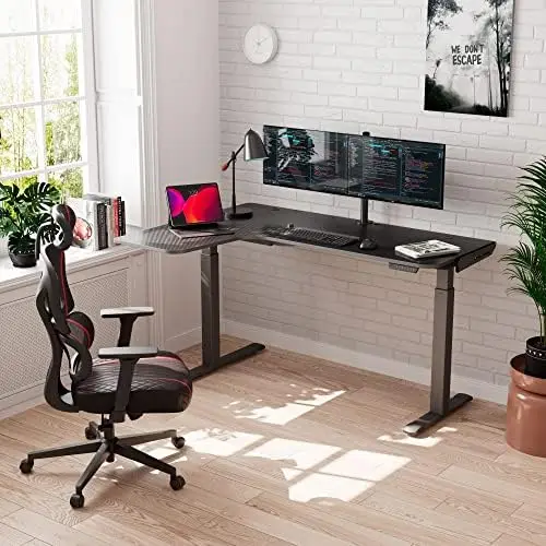 

Shaped Standing Desk, 61 Inch Height Adjustable Sit Stand Up Home Office Corner Work Gaming Computer Table Large Modern Worksta
