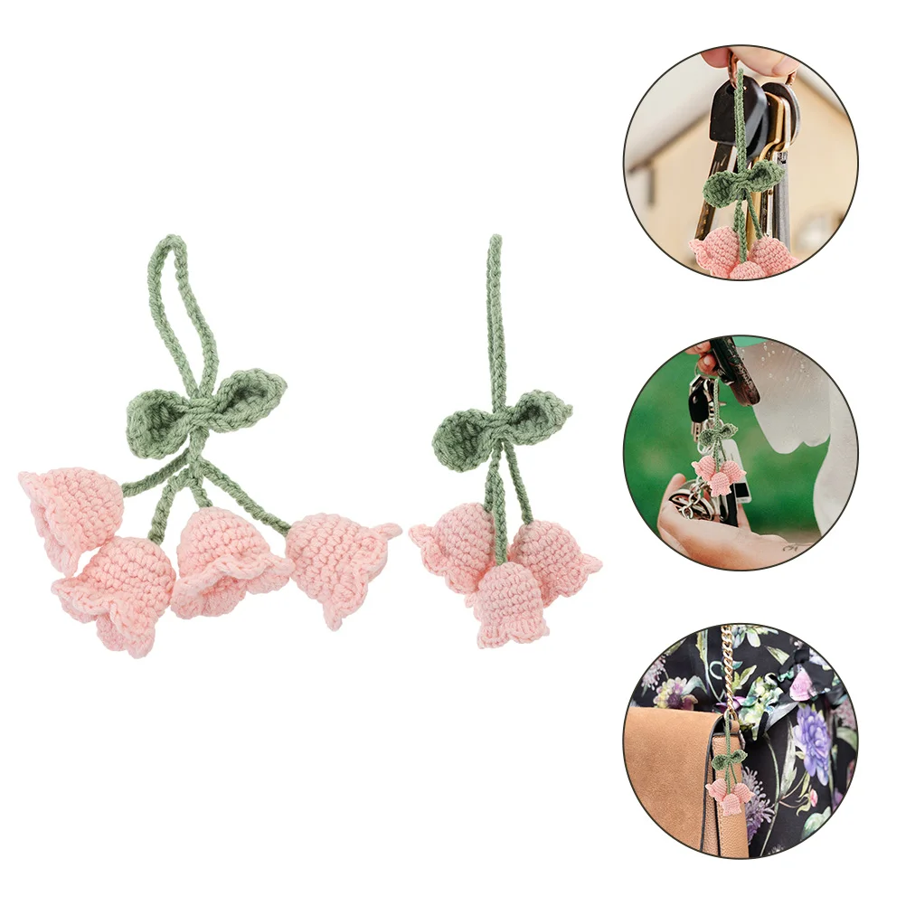 

2Pcs Crochet Car Hanging Accessories Woolen Yarn Knitted Flower Car Rearview Mirror Decor